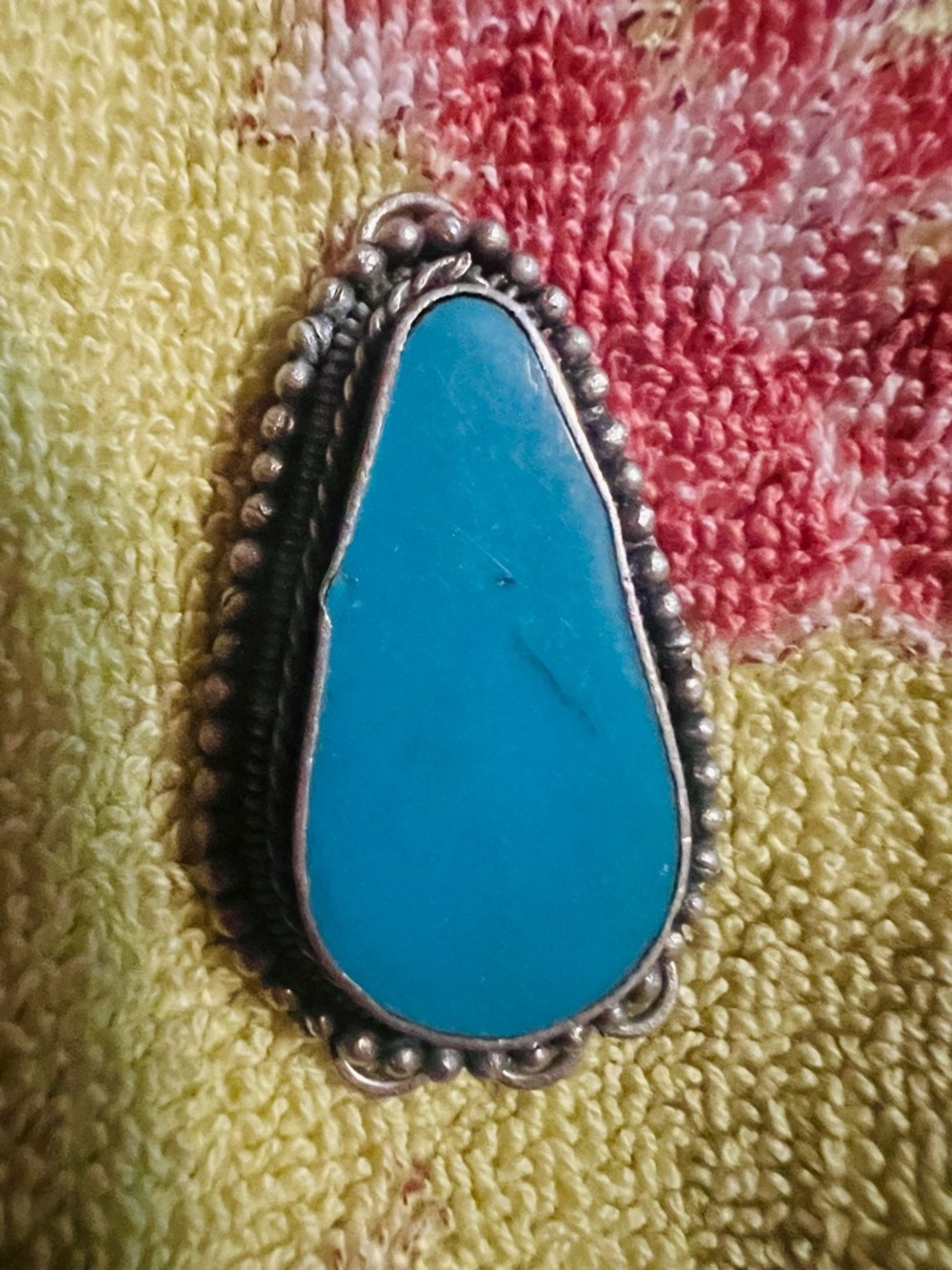 Vintage Navajo Turquoise Teardrop Silver Pendant